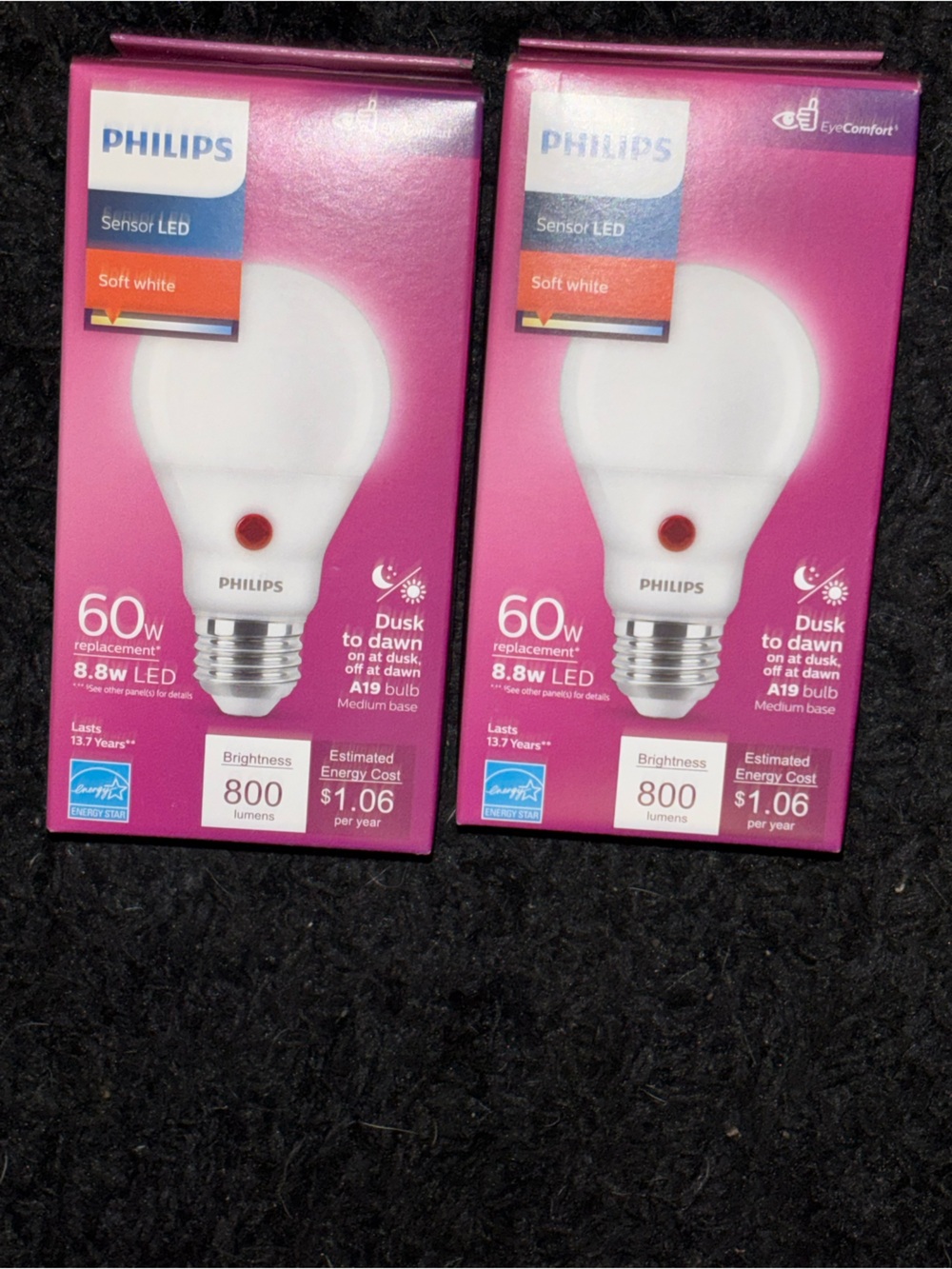 Philips Soft White Dusk-to-Dawn Sensor LED Bulb — Pink Packaging (Pair)